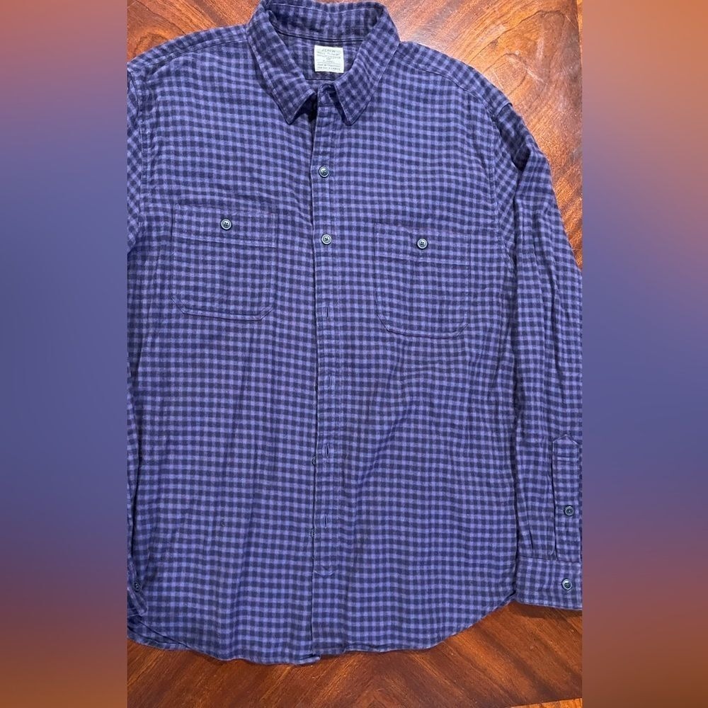 J.Crew Men's XL Flannel‎ Shirt Blue Purple Plaid Button Front Cotton Workwear
